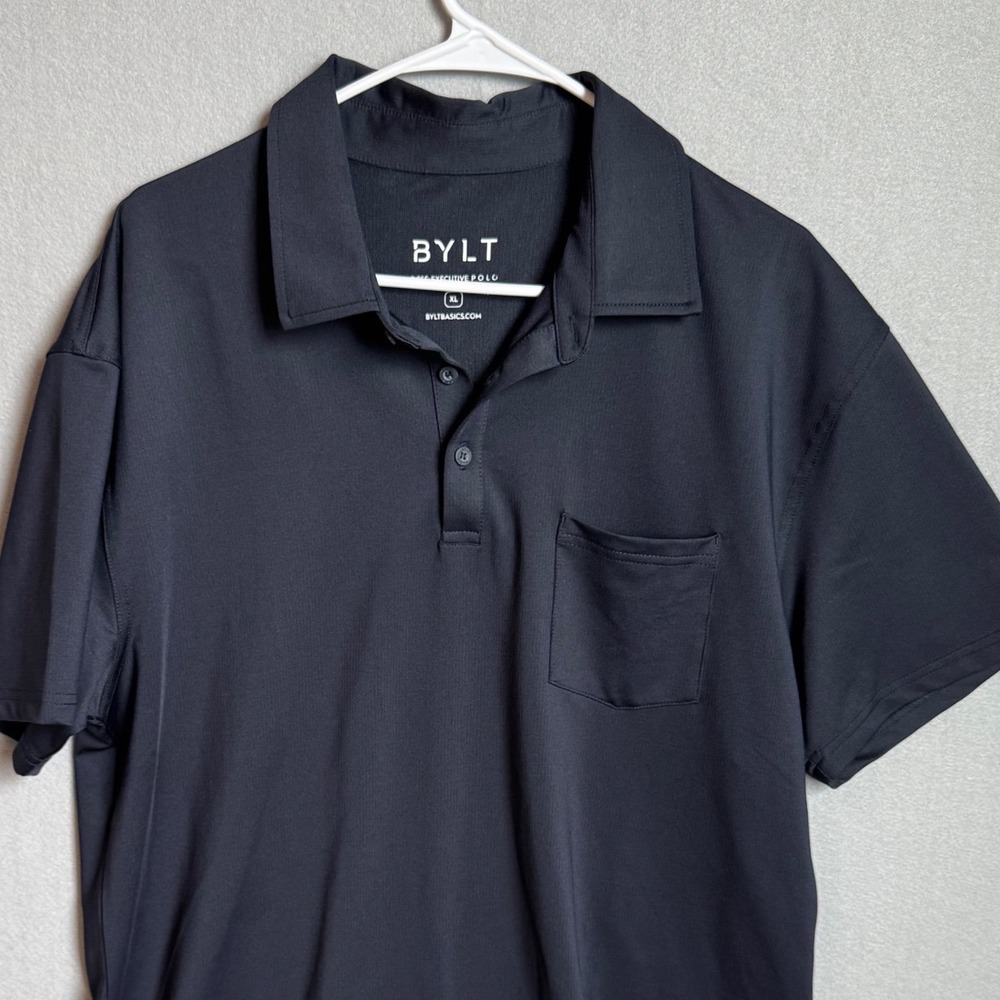 BYLT Drop Cut Executive Polo Mens XL Black Short Sleeve Pocket Performance Shirt - Picture 2 of 11